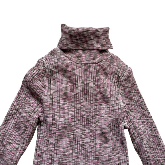 Anthropologie Pink & Gray Patterned Ribbed Turtleneck Small Sweater Button Cuffs - Picture 7 of 11